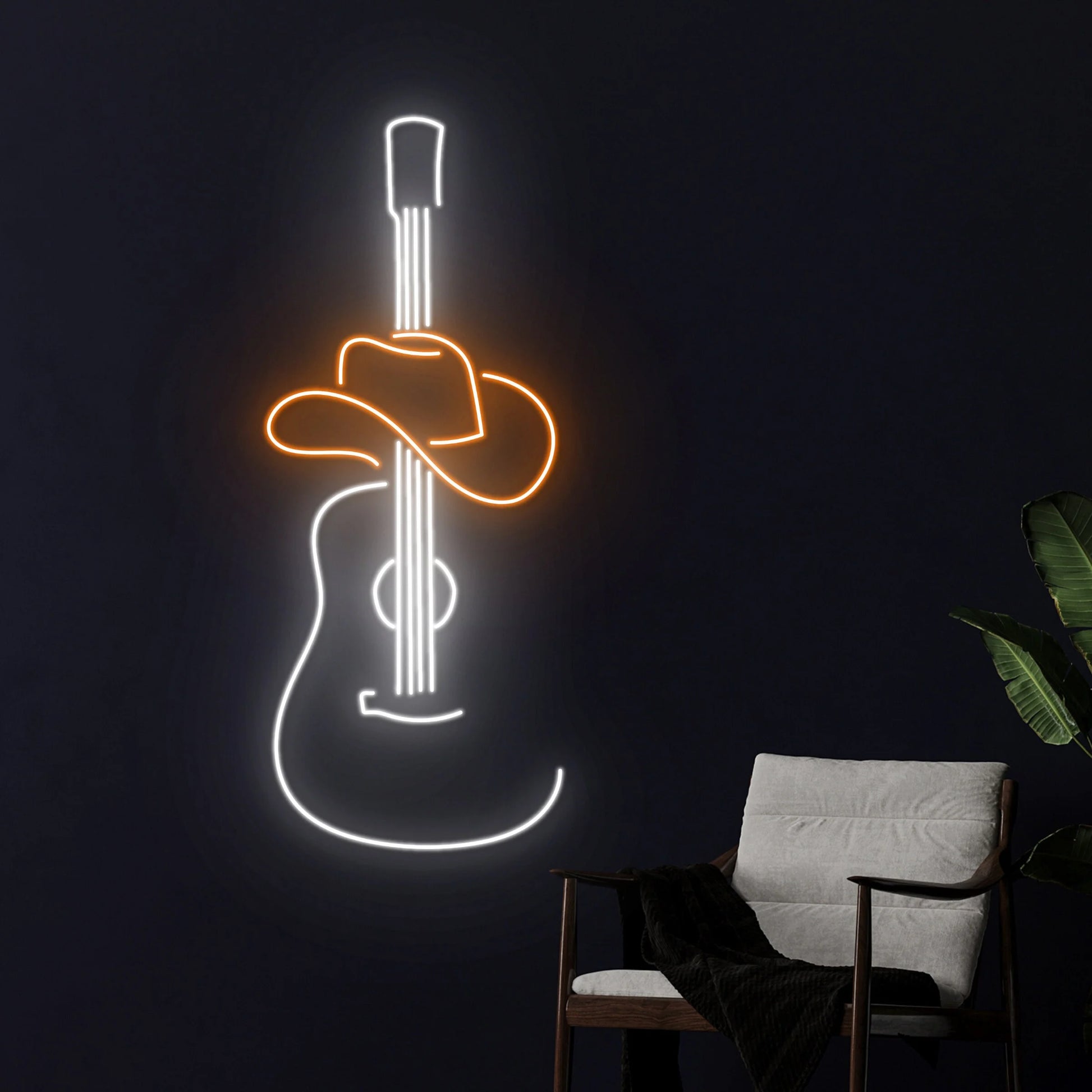 Cowboy Hat Guitar Led Sign, Cowboy Guitar Neon Light, Guitar Cowboy Neon Sign