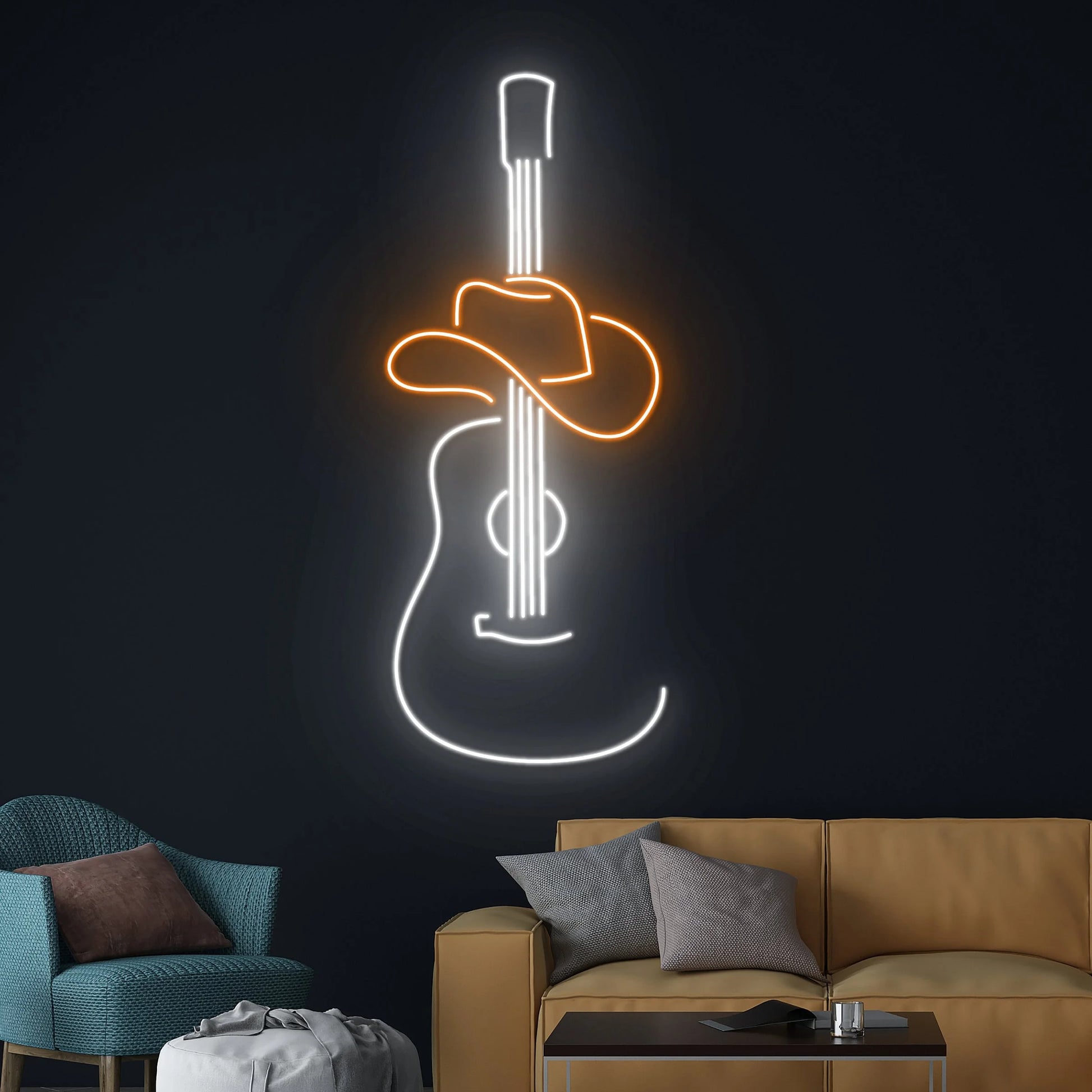 Cowboy Hat Guitar Led Sign, Cowboy Guitar Neon Light, Guitar Cowboy Neon Sign