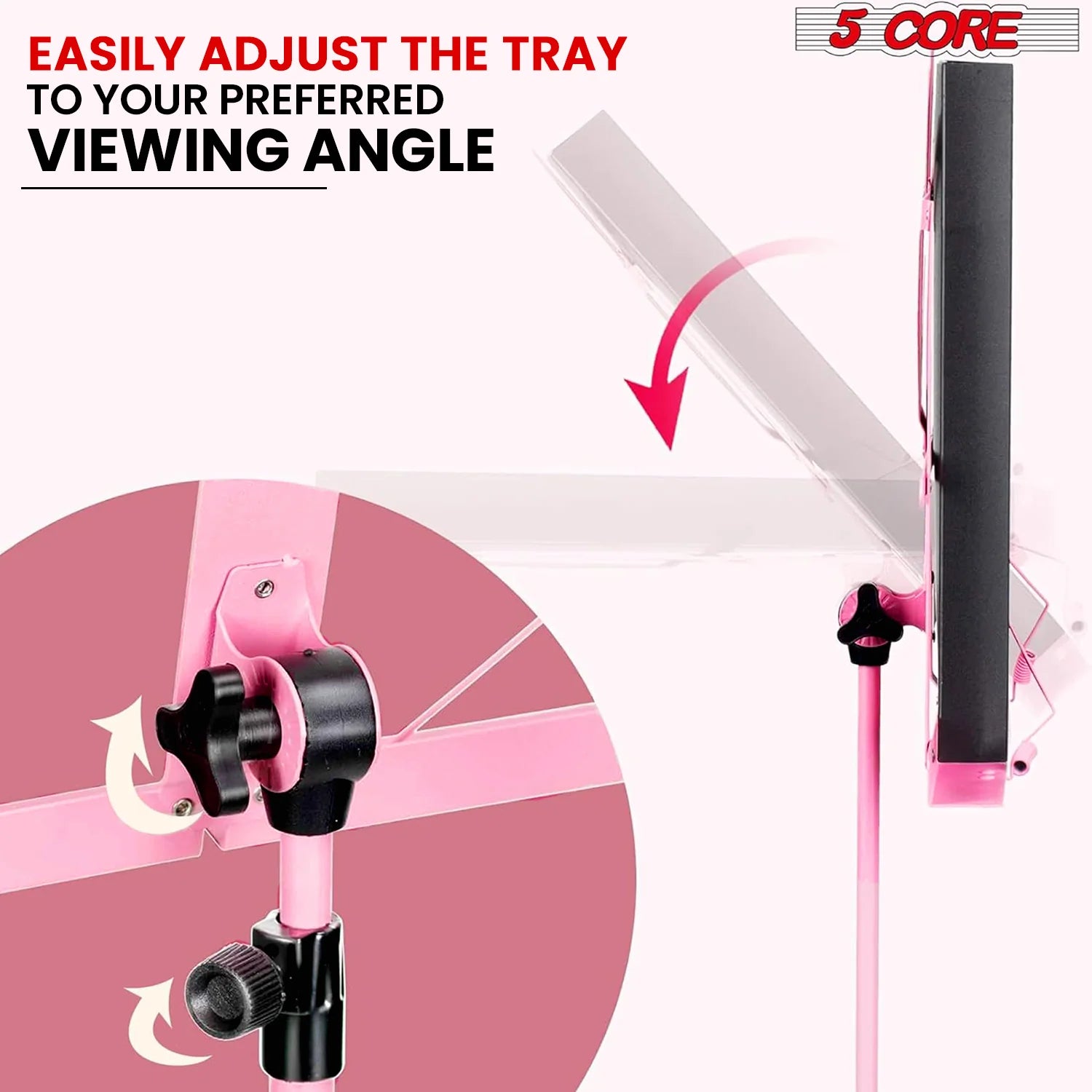 5Core Music Stand for Sheet Music Portable Tripod Adjustable Folding Note Holder Standard PINK