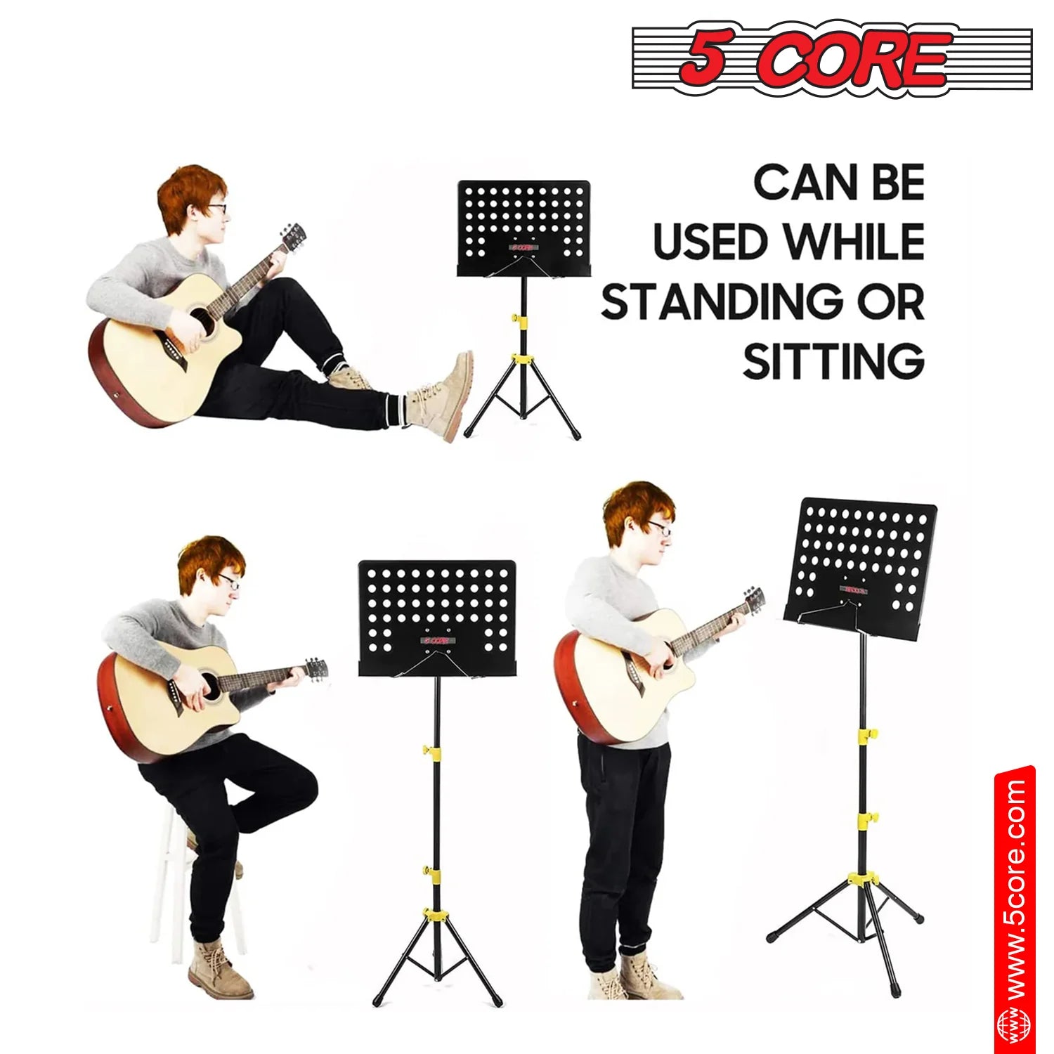 5Core Music Stand for Sheet Music Portable Tripod Adjustable Folding Note Holder Yellow