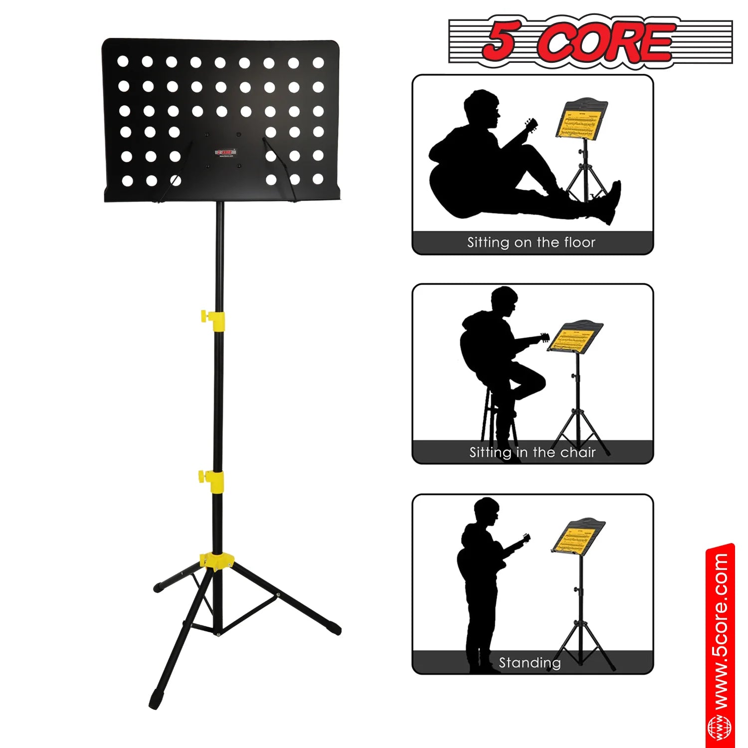 5Core Music Stand for Sheet Music Portable Tripod Adjustable Folding Note Holder Yellow