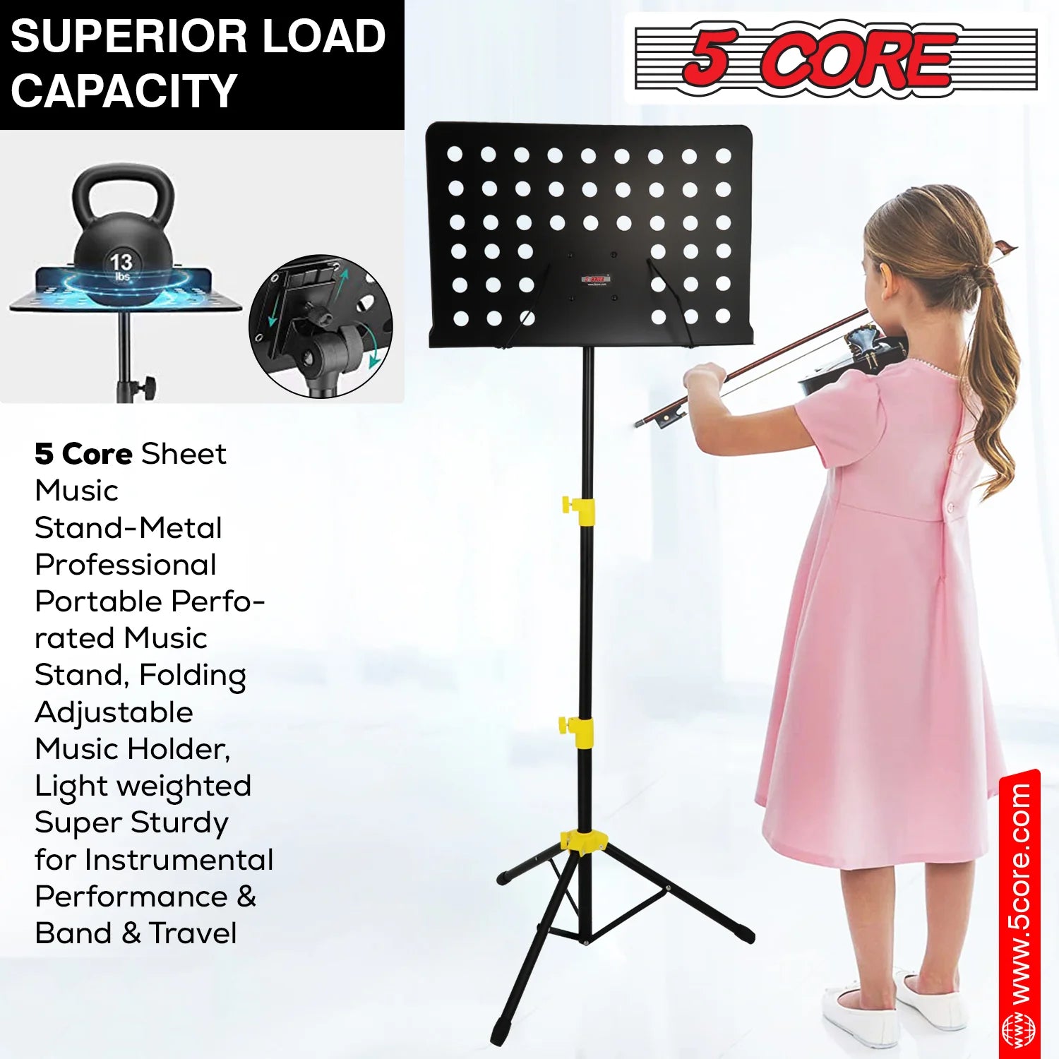 5Core Music Stand for Sheet Music Portable Tripod Adjustable Folding Note Holder Yellow