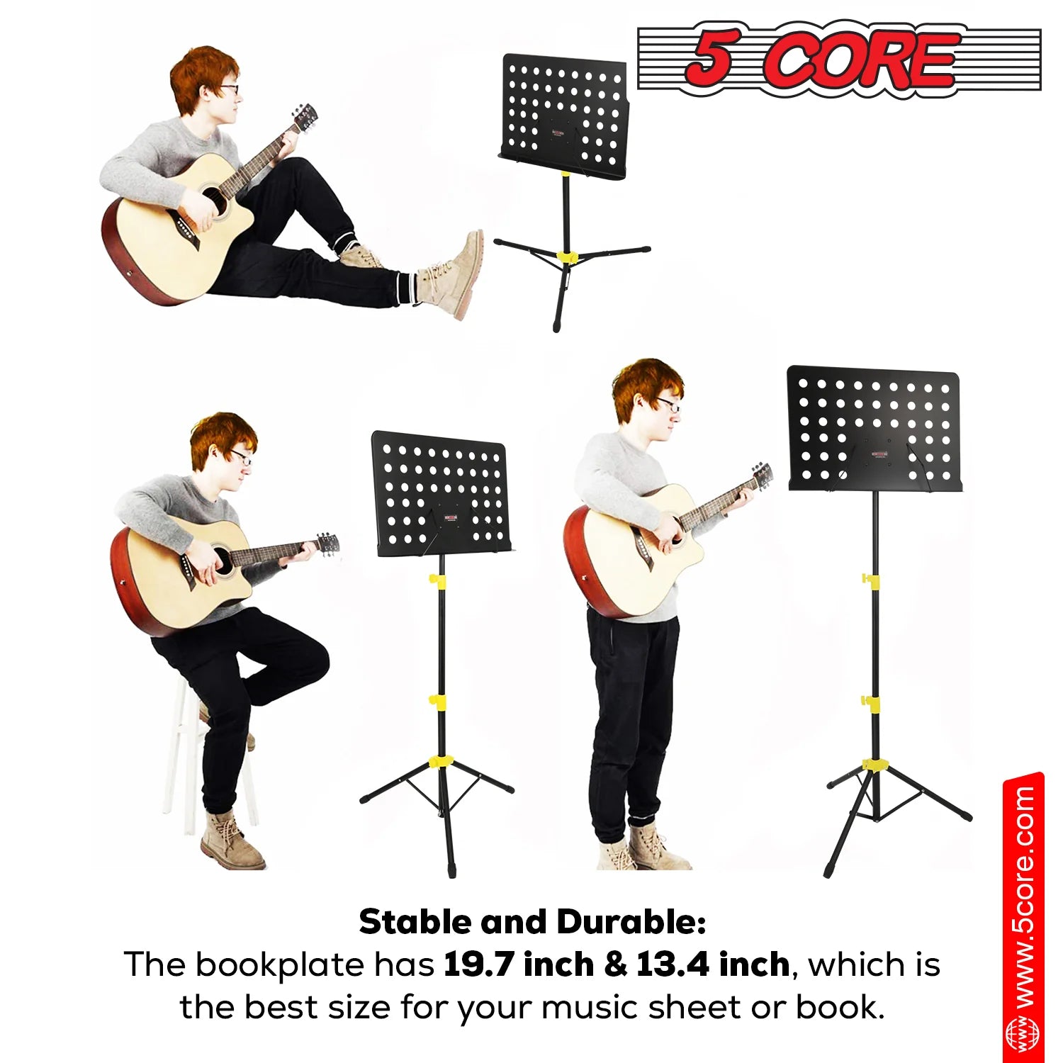 5Core Music Stand for Sheet Music Portable Tripod Adjustable Folding Note Holder Yellow