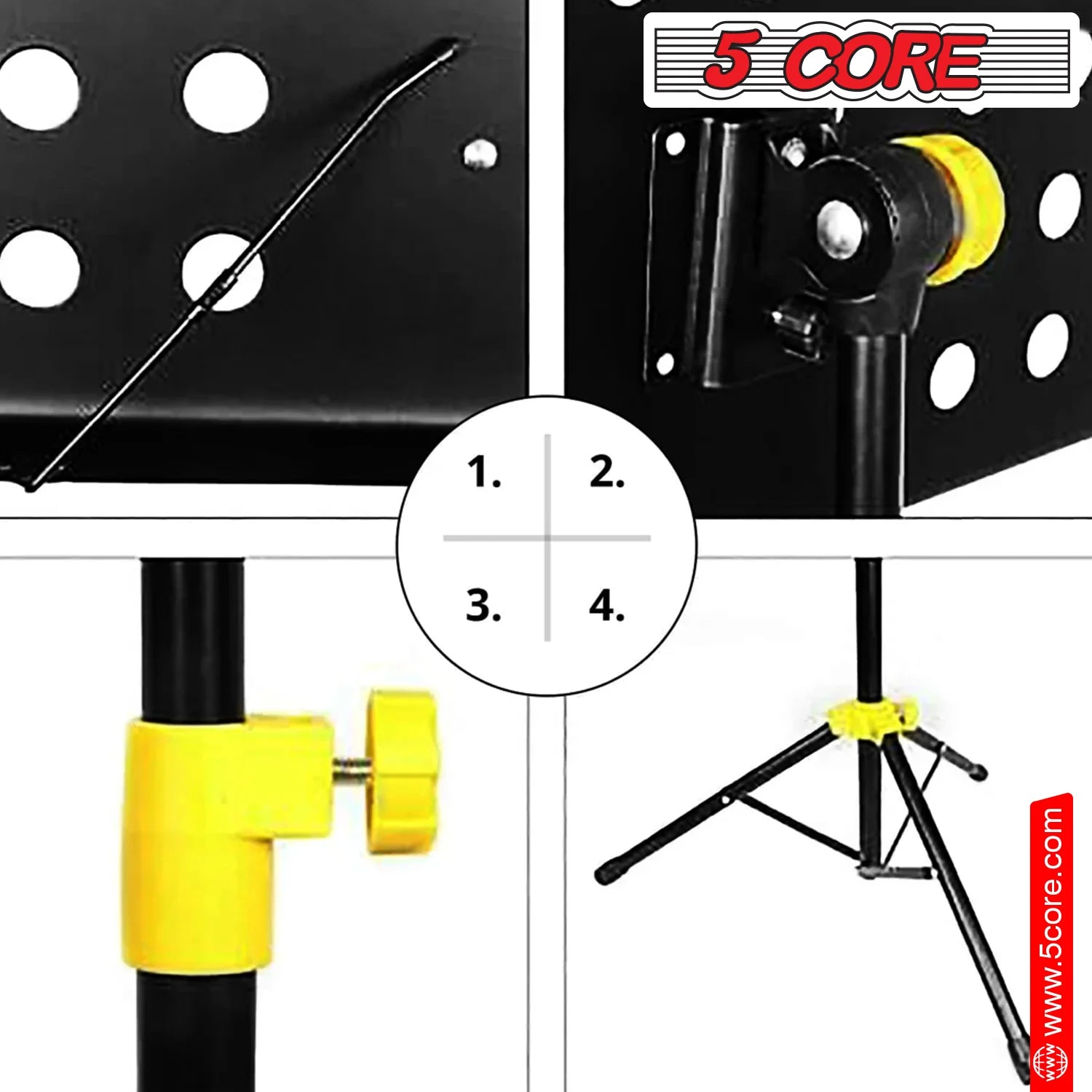 5Core Music Stand for Sheet Music Portable Tripod Adjustable Folding Note Holder Yellow