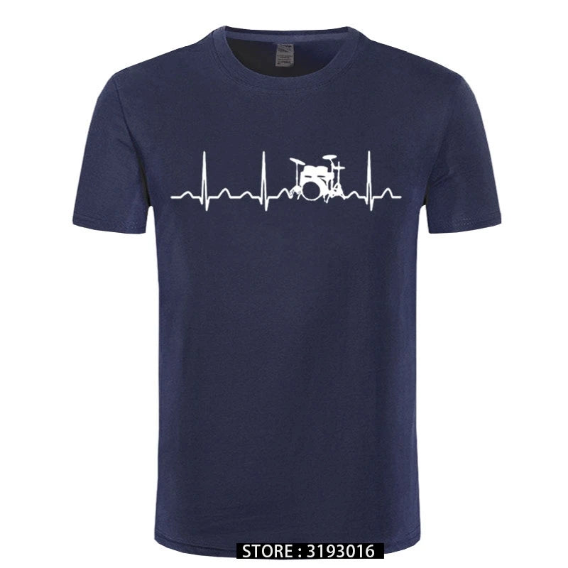 3D Printed Drummer Heartbeat T-Shirt for Men - Casual Japanese Fashion Tee for Christmas