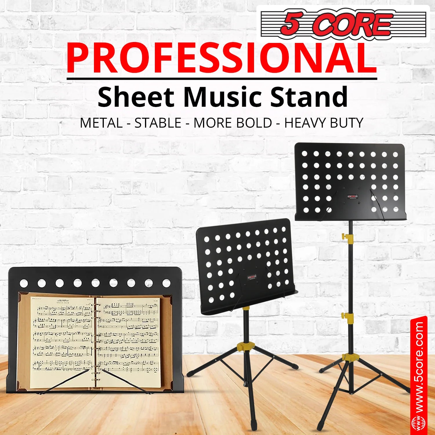 5Core Music Stand for Sheet Music Portable Tripod Adjustable Folding Note Holder Yellow