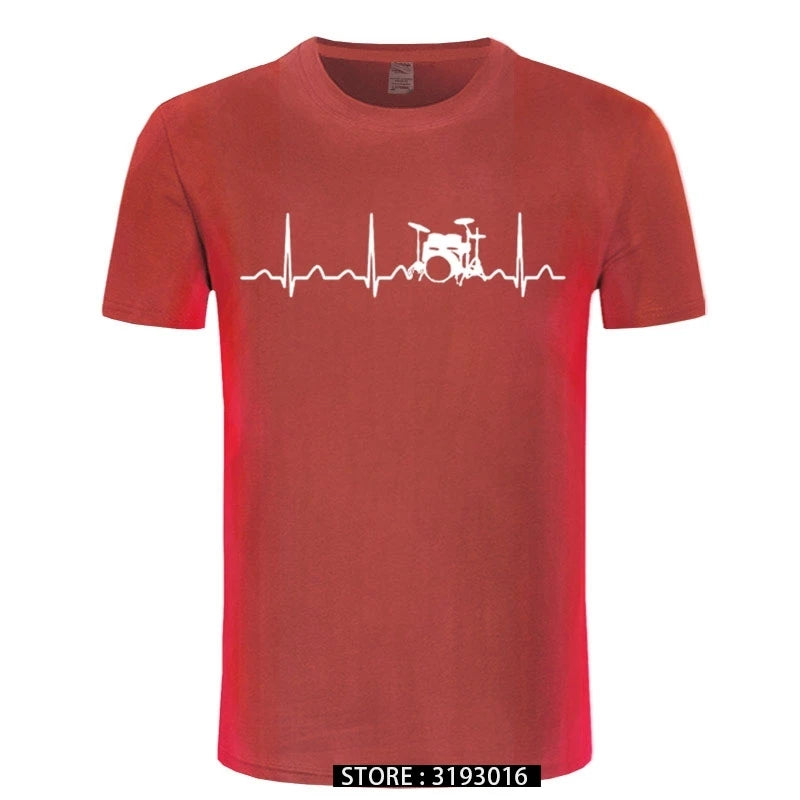 3D Printed Drummer Heartbeat T-Shirt for Men - Casual Japanese Fashion Tee for Christmas
