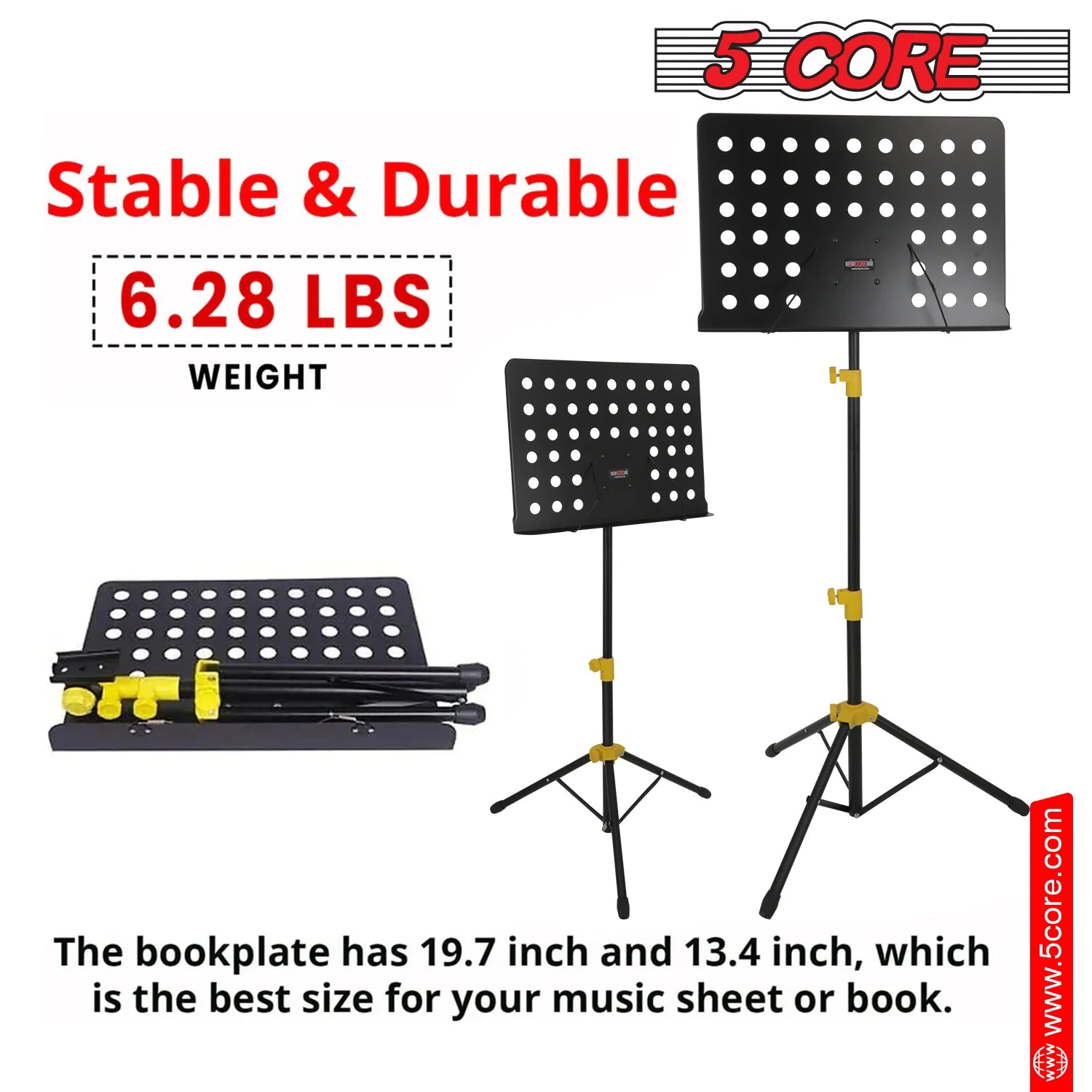 5Core Music Stand for Sheet Music Portable Tripod Adjustable Folding Note Holder Yellow