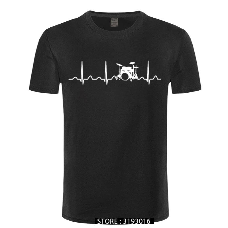 3D Printed Drummer Heartbeat T-Shirt for Men - Casual Japanese Fashion Tee for Christmas