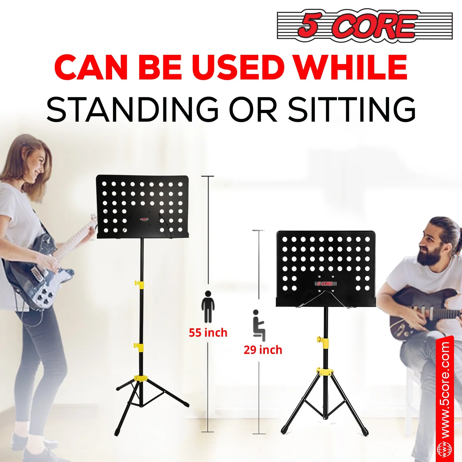 5Core Music Stand for Sheet Music Portable Tripod Adjustable Folding Note Holder Yellow
